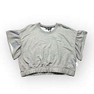 DKNY Cropped Sweater Womens XL Gray Short Sleeve Cozy Loungewear Minimalist